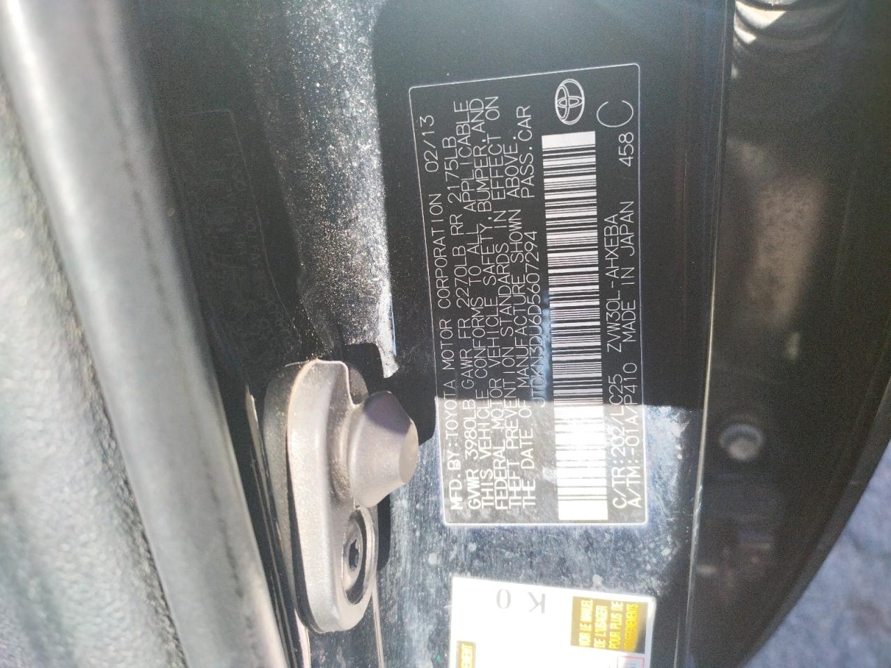 Photo 10 from auction – 2013 TOYOTA PRIUS with VIN JTDKN3DU6D5607294