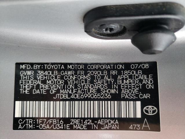 Photo 10 from auction – 2009 TOYOTA COROLLA BA with VIN JTDBL40E699065236