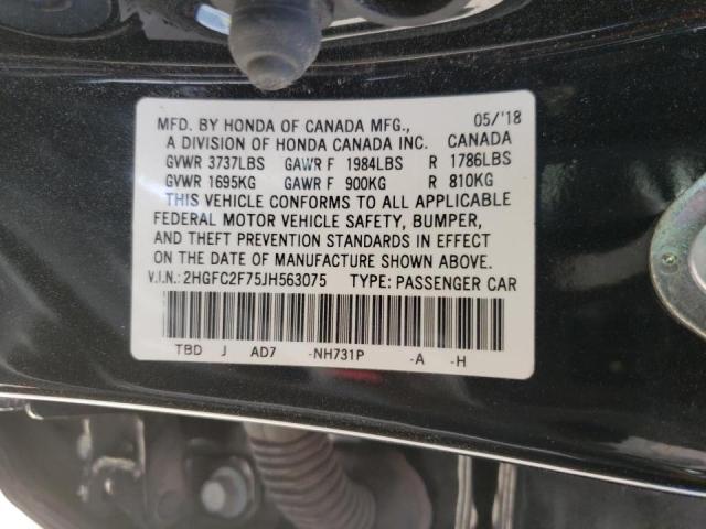 Photo 10 from auction – 2018 HONDA CIVIC EX with VIN 2HGFC2F75JH563075