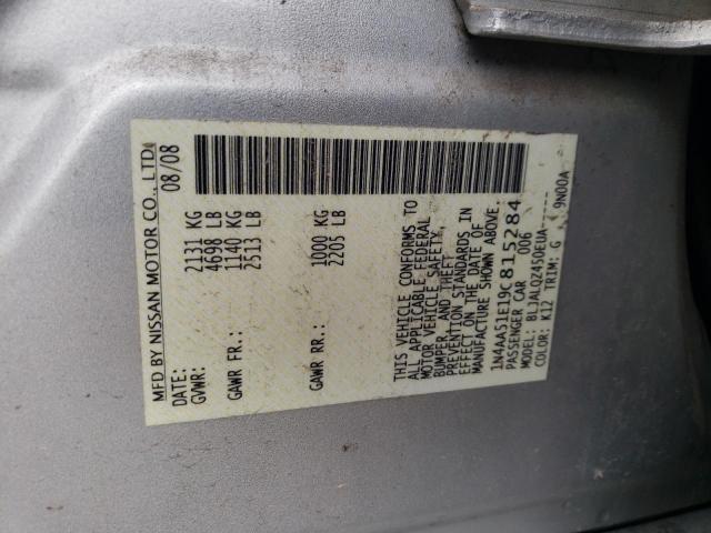 Photo 10 from auction – 2009 NISSAN MAXIMA S with VIN 1N4AA51E19C815284