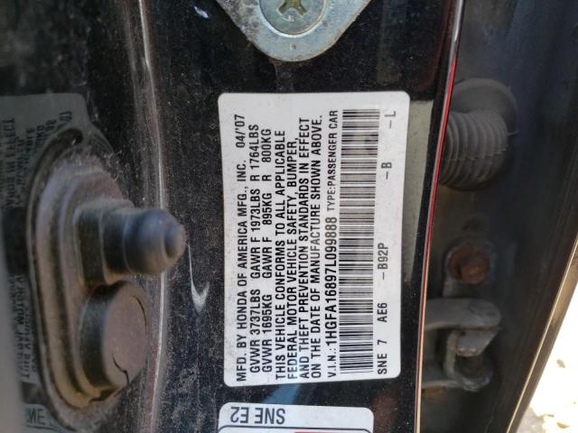 Photo 10 from auction – 2007 HONDA CIVIC EX with VIN 1HGFA16897L099888