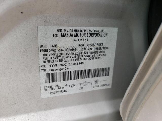 Photo 10 from auction – 2008 MAZDA 6 I with VIN 1YVHP80C185M43340