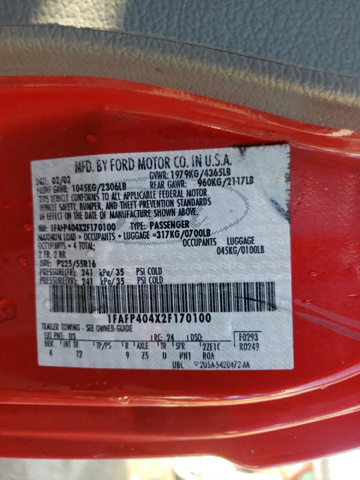 Photo 11 from auction – 2002 FORD MUSTANG with VIN 1FAFP404X2F170100