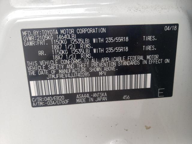 Photo 10 from auction – 2018 TOYOTA RAV4 SE with VIN JTMJFREV4JJ740285