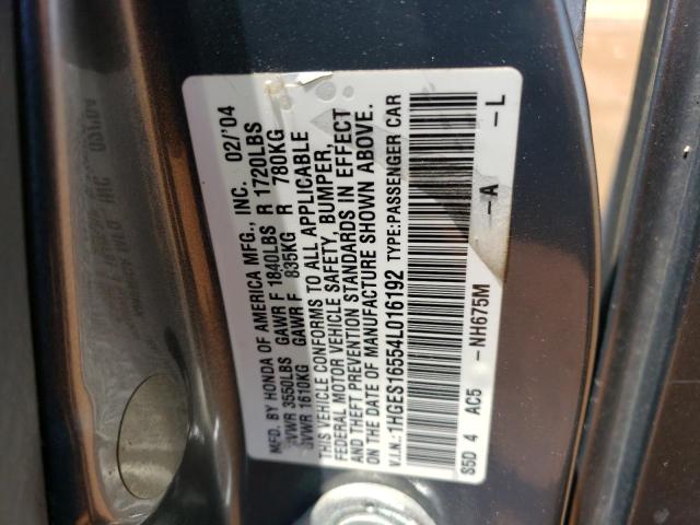 Photo 10 from auction – 2004 HONDA CIVIC LX with VIN 1HGES16554L016192