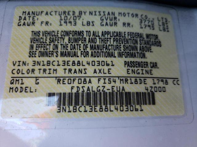 Photo 10 from auction – 2008 NISSAN VERSA S with VIN 3N1BC13E88L403061