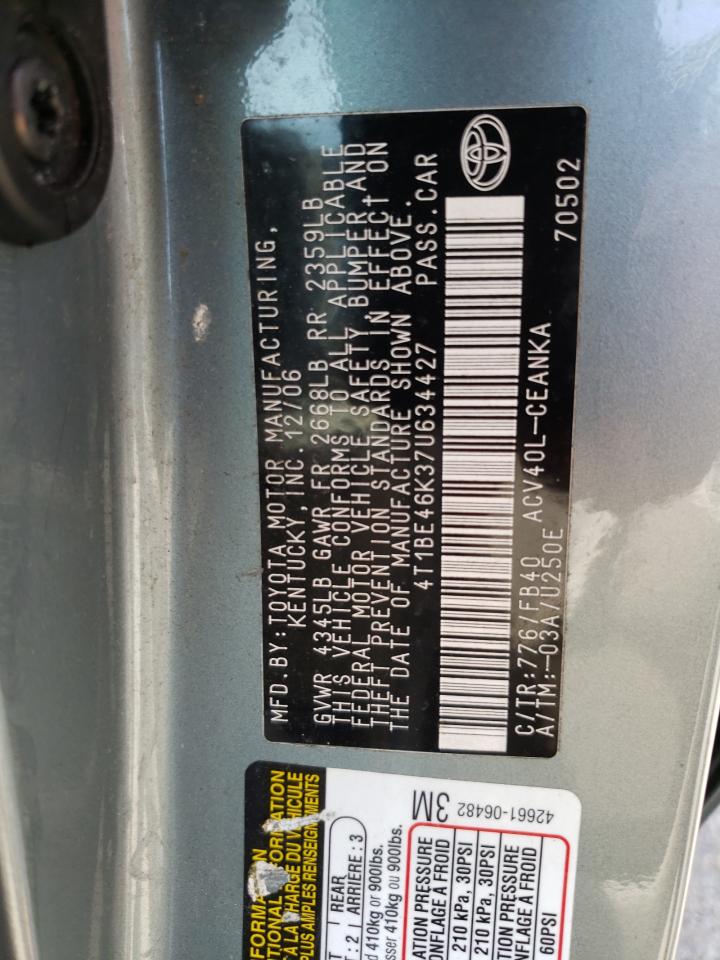 Photo 10 from auction – 2007 TOYOTA CAMRY CE with VIN 4T1BE46K37U634427