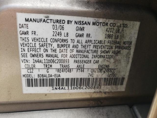 Photo 10 from auction – 2006 NISSAN ALTIMA S with VIN 1N4AL11D06C200893
