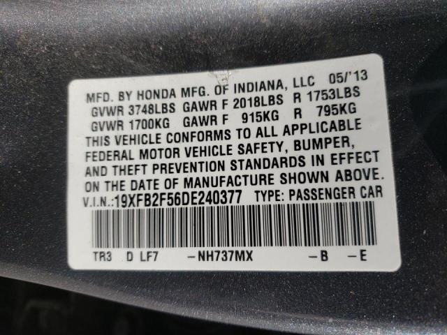 Photo 10 from auction – 2013 HONDA CIVIC LX with VIN 19XFB2F56DE240377