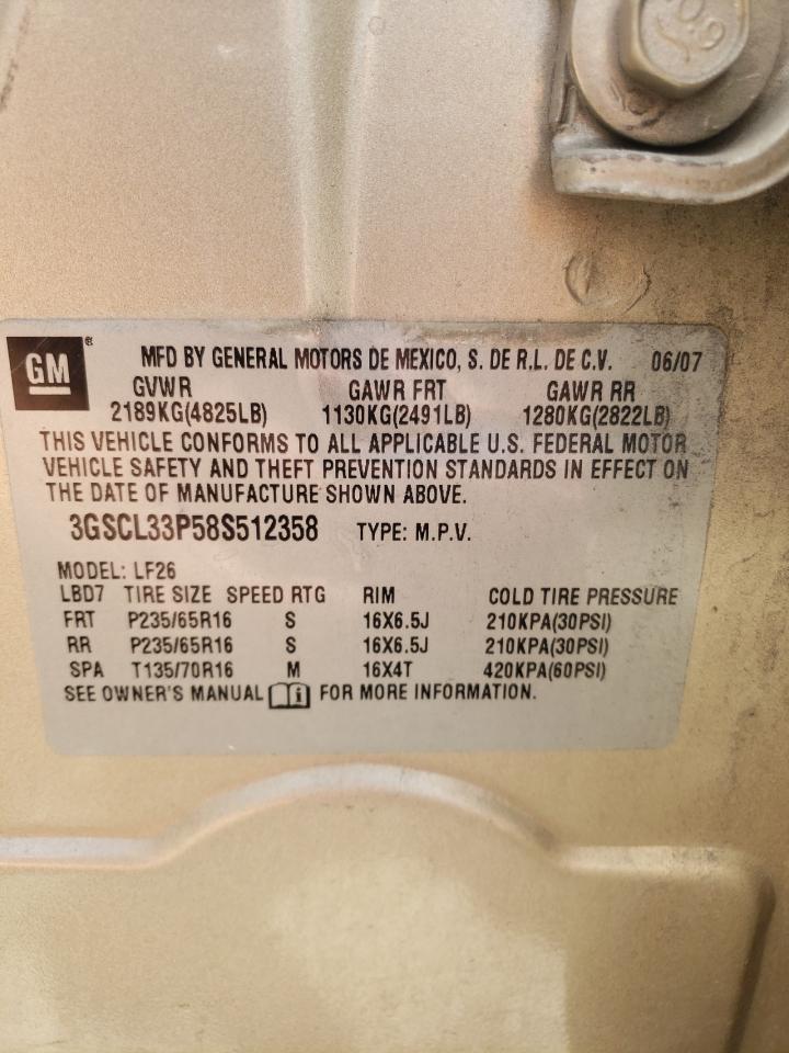 Photo 10 from auction – 2008 SATURN VUE XE with VIN 3GSCL33P58S512358