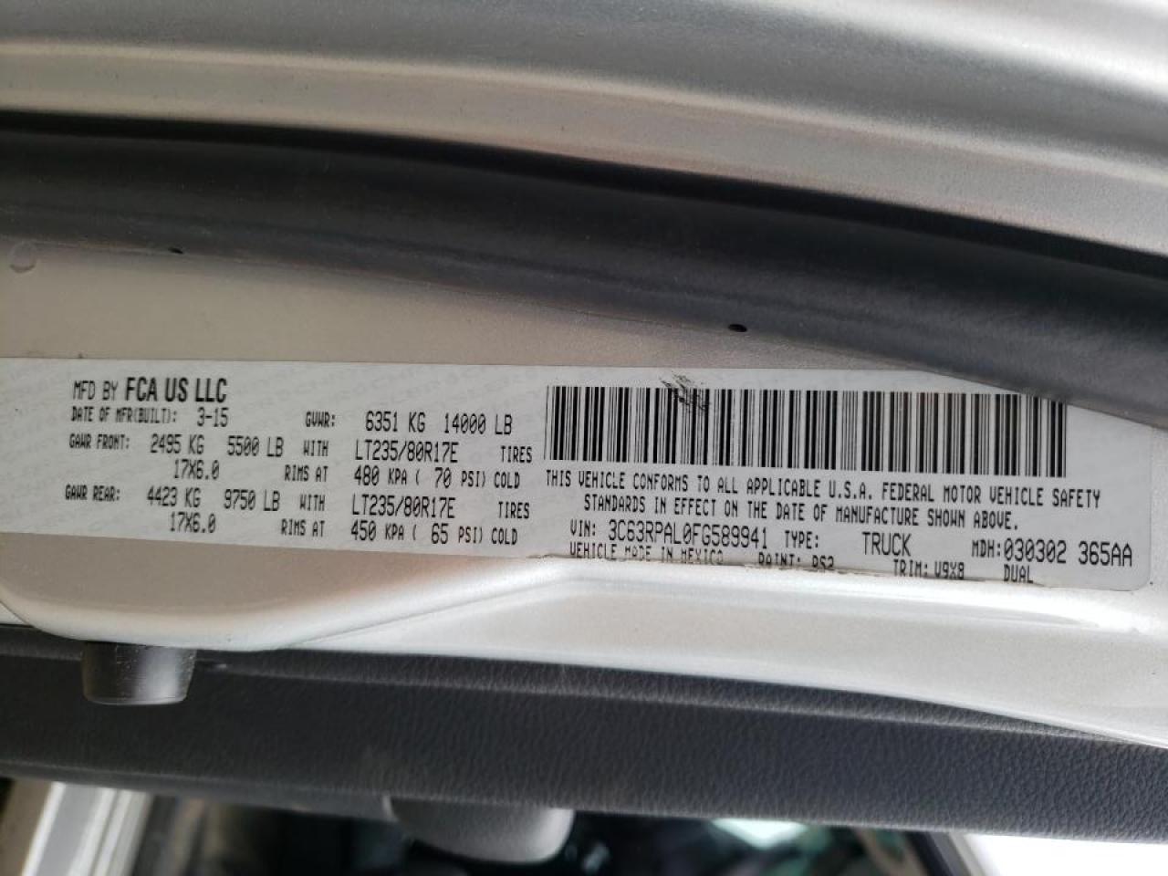 Photo 10 from auction – 2015 RAM 3500 ST with VIN 3C63RPAL0FG589941