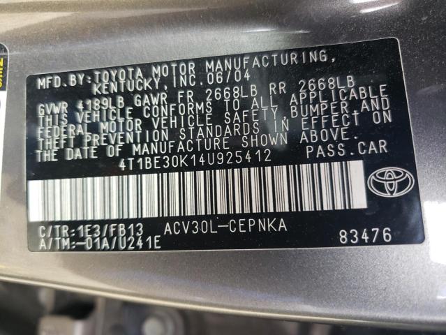 Photo 10 from auction – 2004 TOYOTA CAMRY LE with VIN 4T1BE30K14U925412