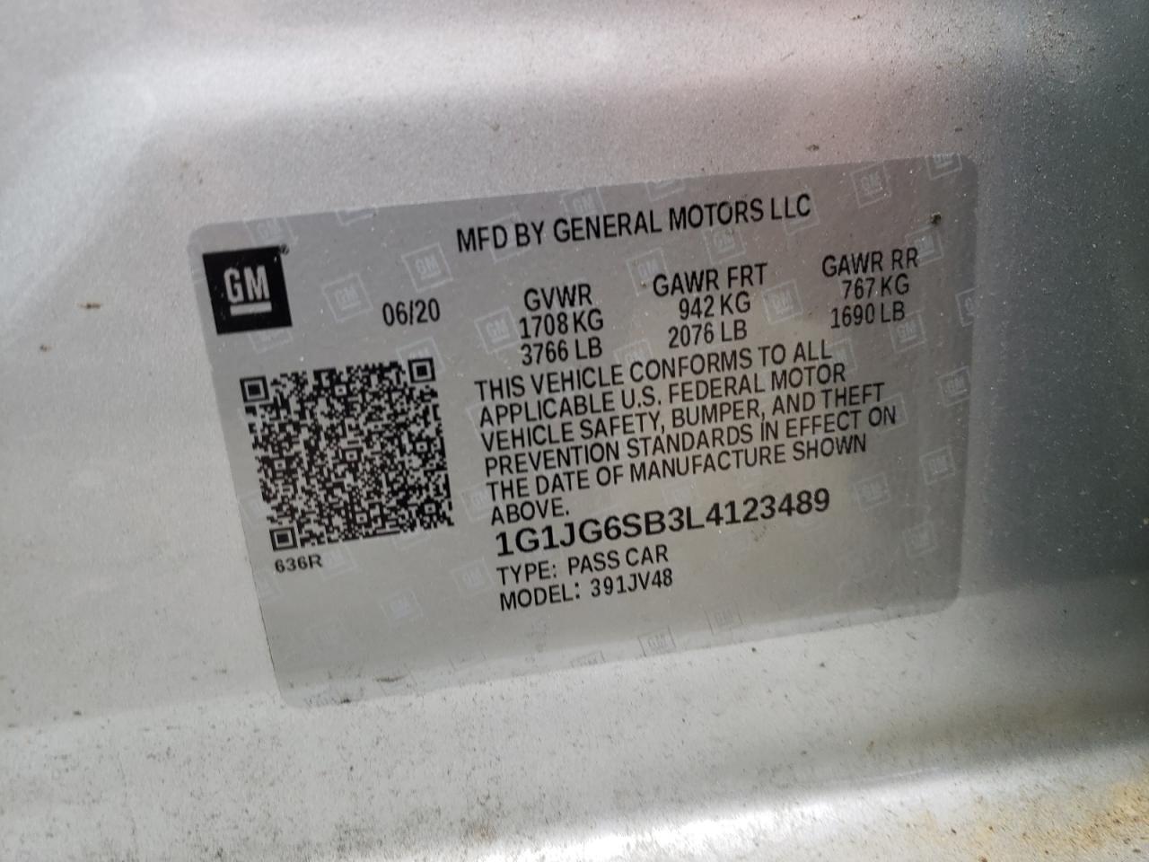 Photo 10 from auction – 2020 CHEVROLET SONIC with VIN 1G1JG6SB3L4123489