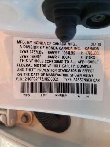 Photo 10 from auction – 2018 HONDA CIVIC EX with VIN 2HGFC2F72JH533502