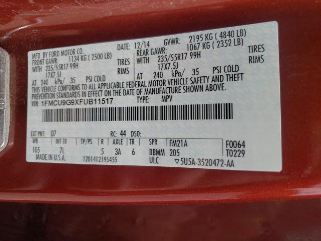 Photo 10 from auction – 2015 FORD ESCAPE SE with VIN 1FMCU9G9XFUB11517