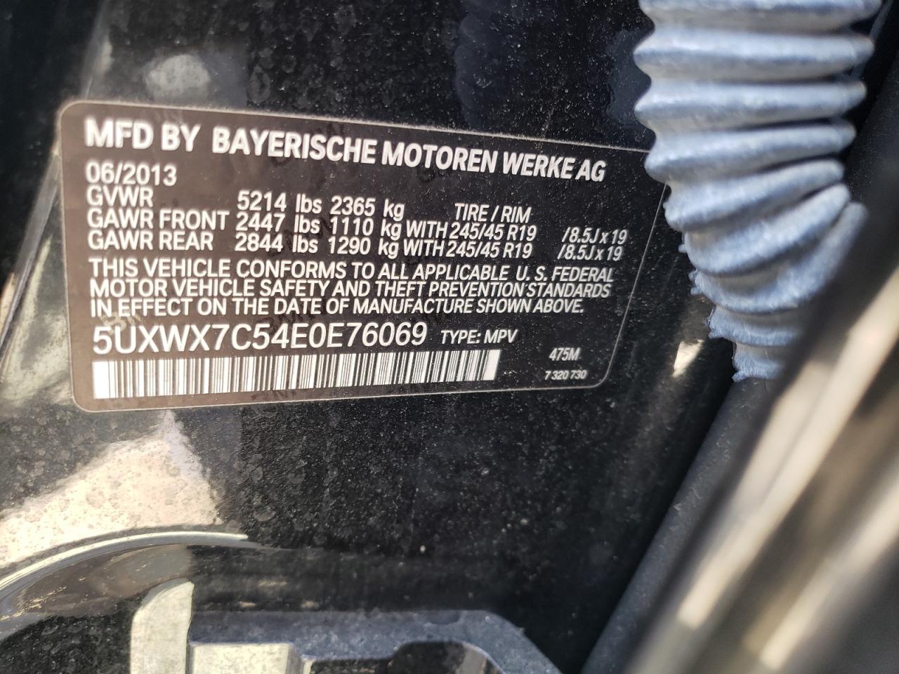 Photo 11 from auction – 2014 BMW X3 XDRIVE3 with VIN 5UXWX7C54E0E76069