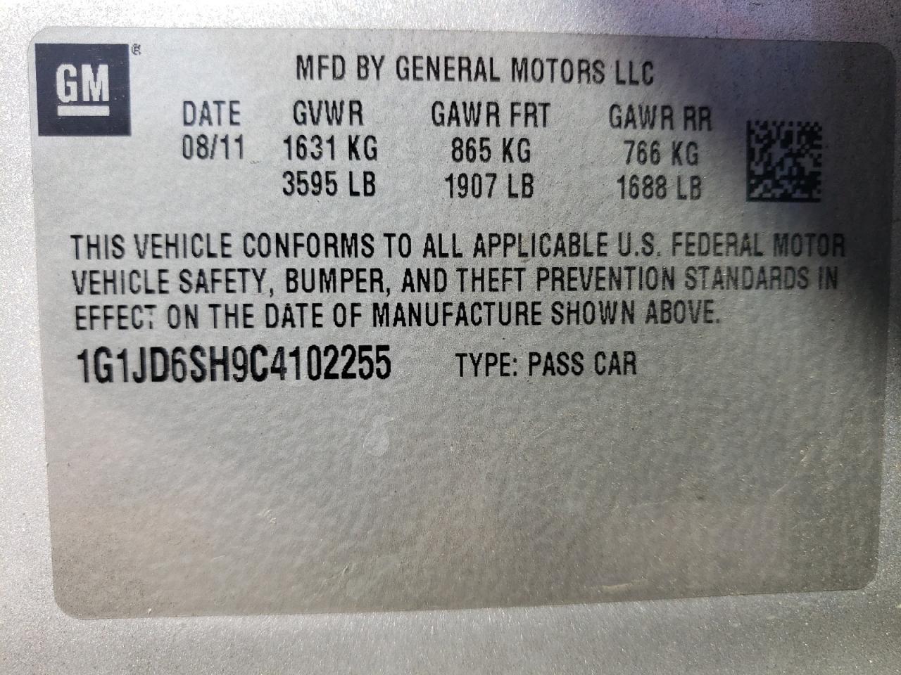 Photo 10 from auction – 2012 CHEVROLET SONIC LT with VIN 1G1JD6SH9C4102255