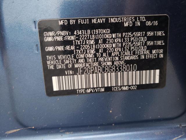 Photo 10 from auction – 2016 SUBARU CROSSTREK with VIN JF2GPABC8G8338010