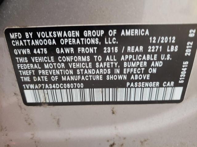 VOLKSWAGEN PASSAT S 2013 with VIN 1VWAP7A34DC080700 - Photo from auction