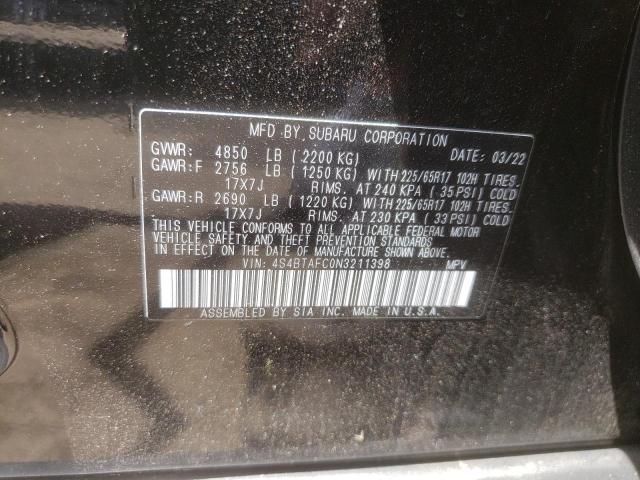 Photo 10 from auction – 2022 SUBARU OUTBACK PR with VIN 4S4BTAFC0N3211398