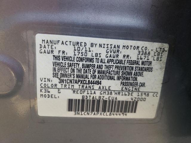 Photo 10 from auction – 2012 NISSAN VERSA S with VIN 3N1CN7APXCL844494