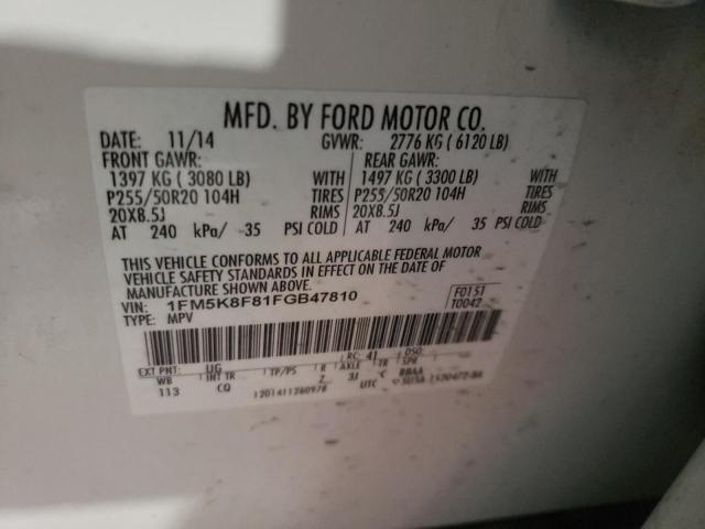 Photo 10 from auction – 2015 FORD EXPLORER L with VIN 1FM5K8F81FGB47810
