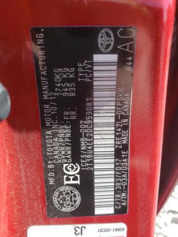 Photo 10 from auction – 2013 TOYOTA COROLLA BA with VIN 2T1BU4EE2DC959081