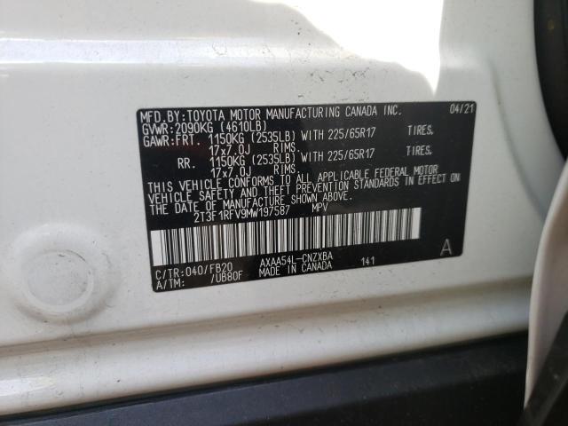Photo 10 from auction – 2021 TOYOTA RAV4 LE with VIN 2T3F1RFV9MW197587