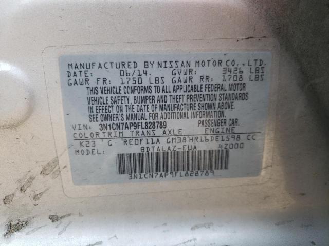 Photo 10 from auction – 2015 NISSAN VERSA S with VIN 3N1CN7AP9FL828789