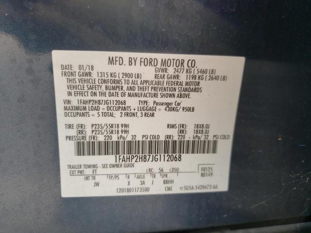 Photo 10 from auction – 2018 FORD TAURUS SEL with VIN 1FAHP2H87JG112068