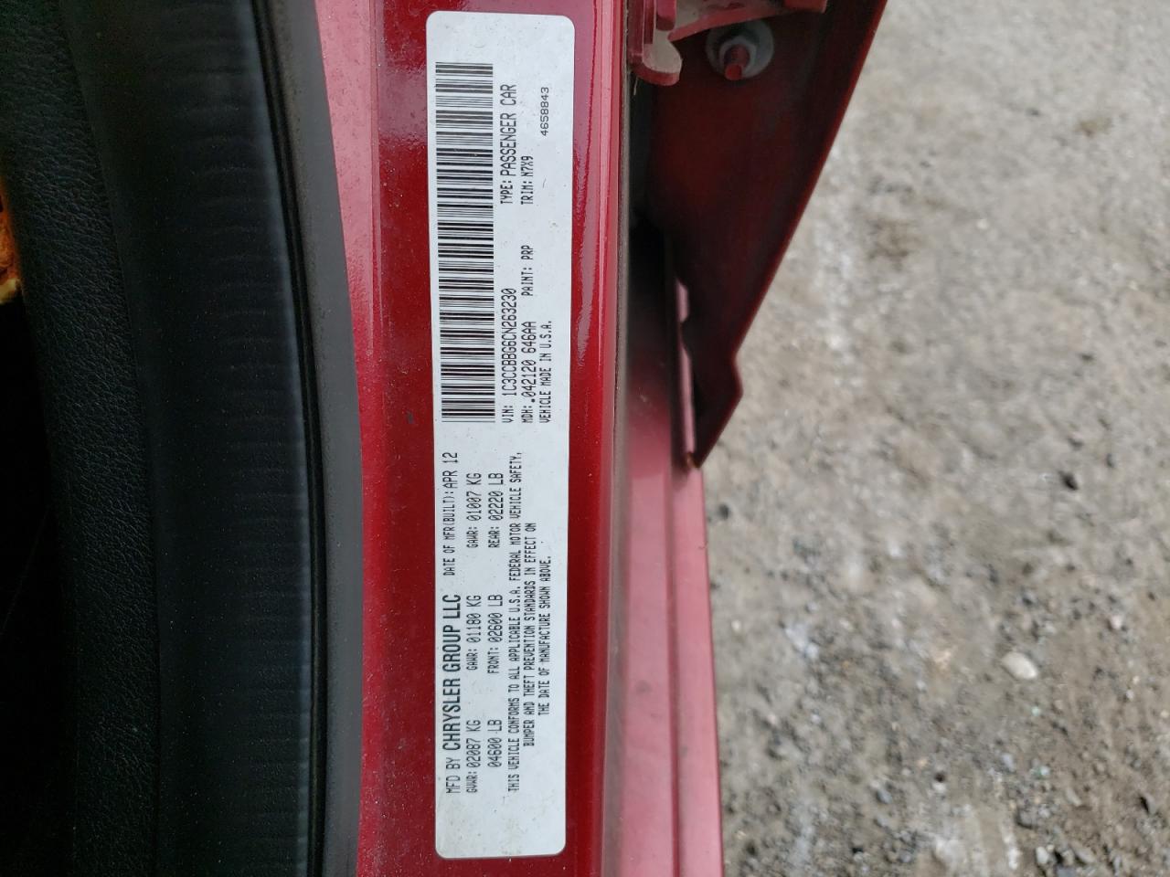 Photo 11 from auction – 2012 CHRYSLER 200 TOURIN with VIN 1C3CCBBG6CN263230