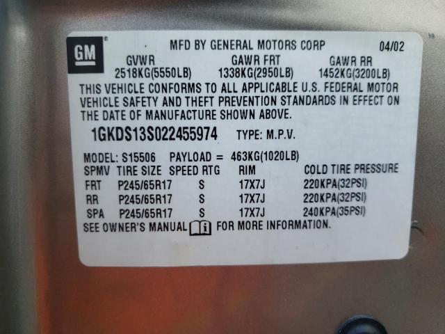 Photo 10 from auction – 2002 GMC ENVOY with VIN 1GKDS13S022455974