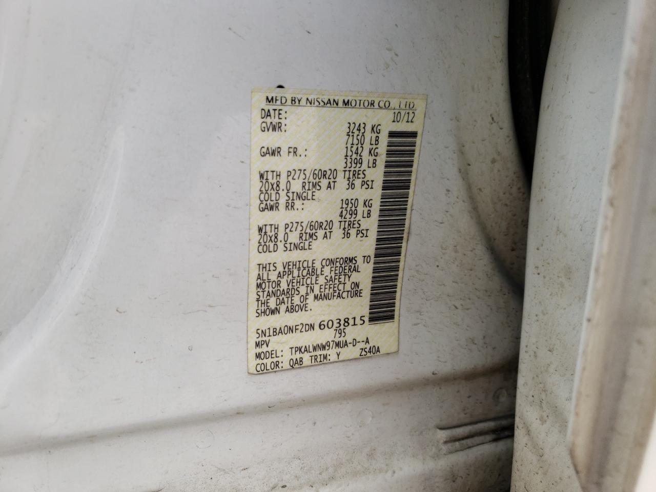 Photo 11 from auction – 2013 NISSAN ARMADA PLA with VIN 5N1BA0NF2DN603815