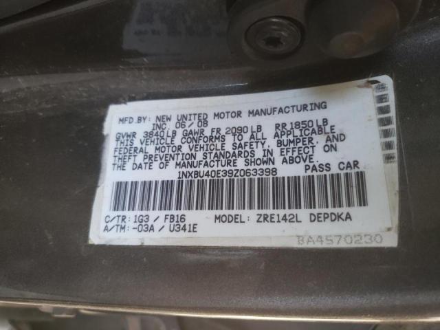 Photo 10 from auction – 2009 TOYOTA COROLLA BA with VIN 1NXBU40E39Z063398