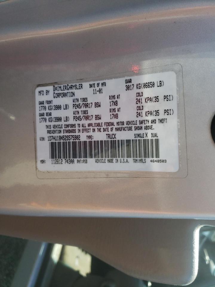 Photo 10 from auction – 2002 DODGE RAM 1500 with VIN 1D7HU18N52S575902