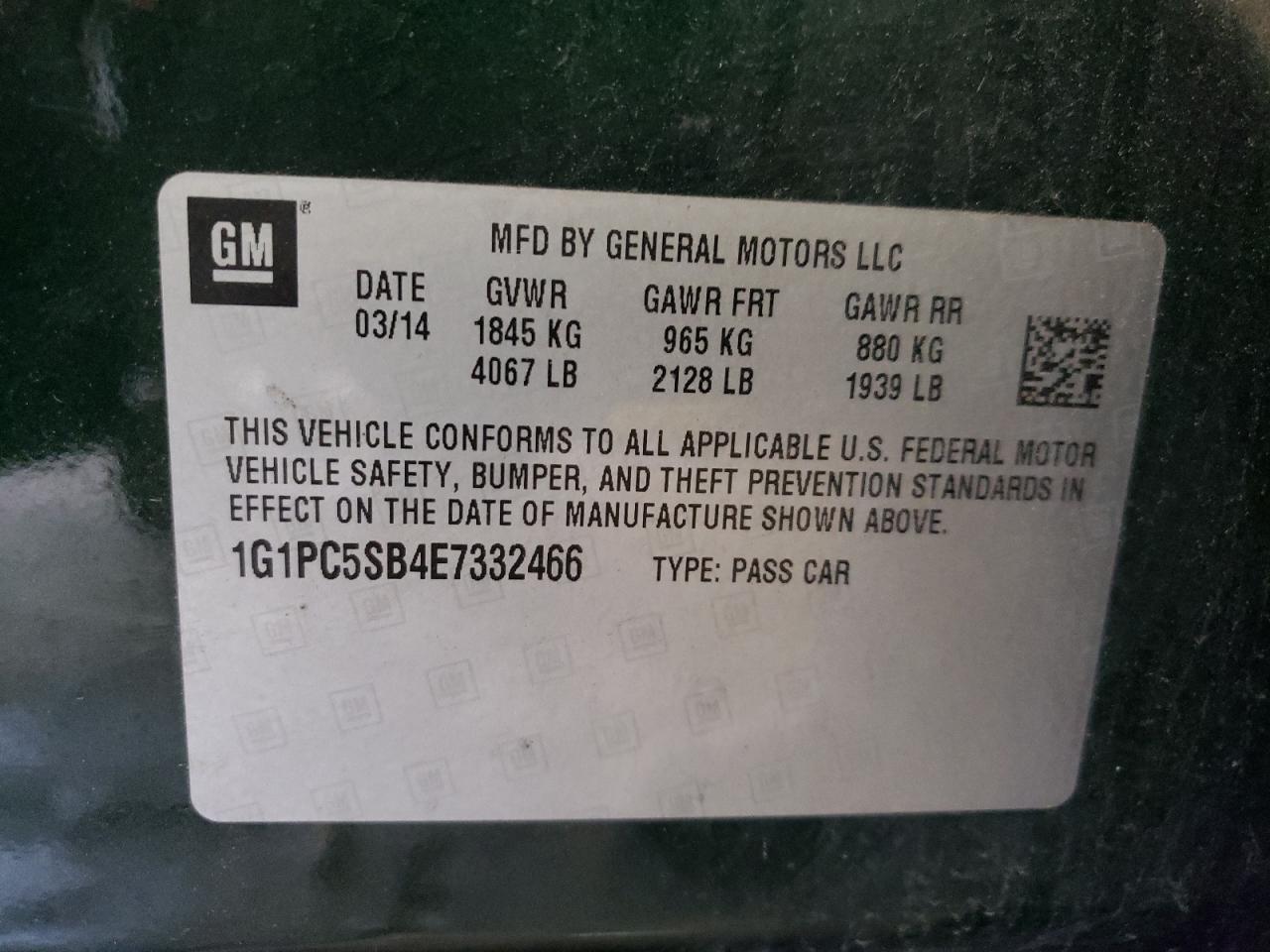 Photo 10 from auction – 2014 CHEVROLET CRUZE LT with VIN 1G1PC5SB4E7332466