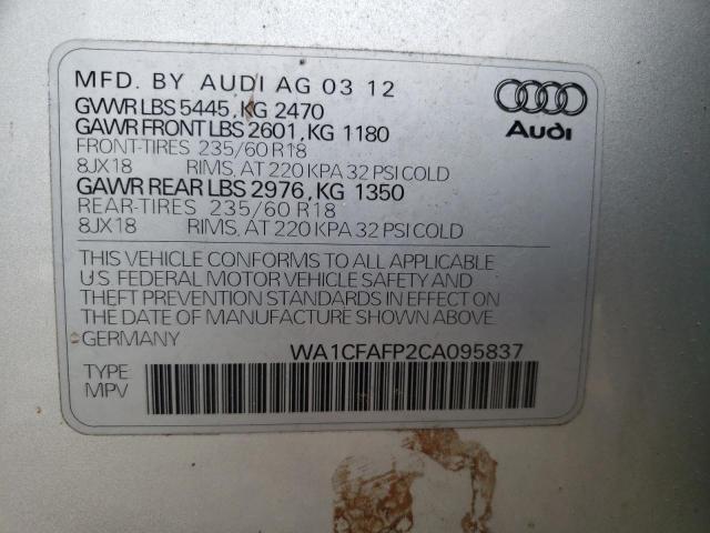 AUDI Q5 PREMIUM 2012 with VIN WA1CFAFP2CA095837 - Photo from auction