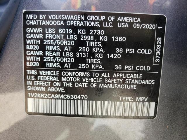 Photo 10 from auction – 2021 VOLKSWAGEN ATLAS SE with VIN 1V2KR2CA9MC530470