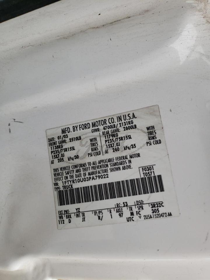 Photo 10 from auction – 2003 FORD RANGER with VIN 1FTYR10U03PA79022