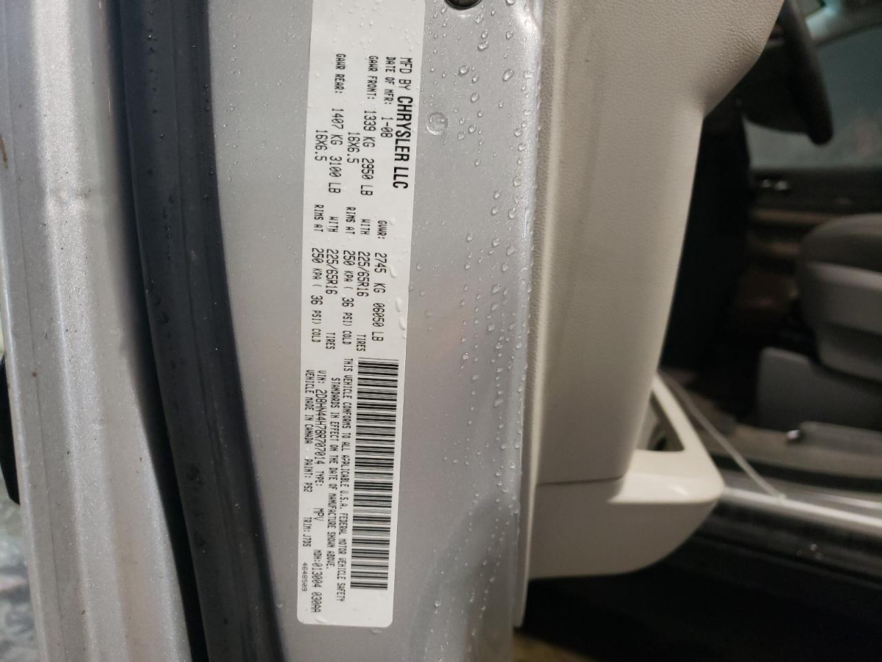 Photo 10 from auction – 2008 DODGE GRAND CARA with VIN 2D8HN44H78R707014