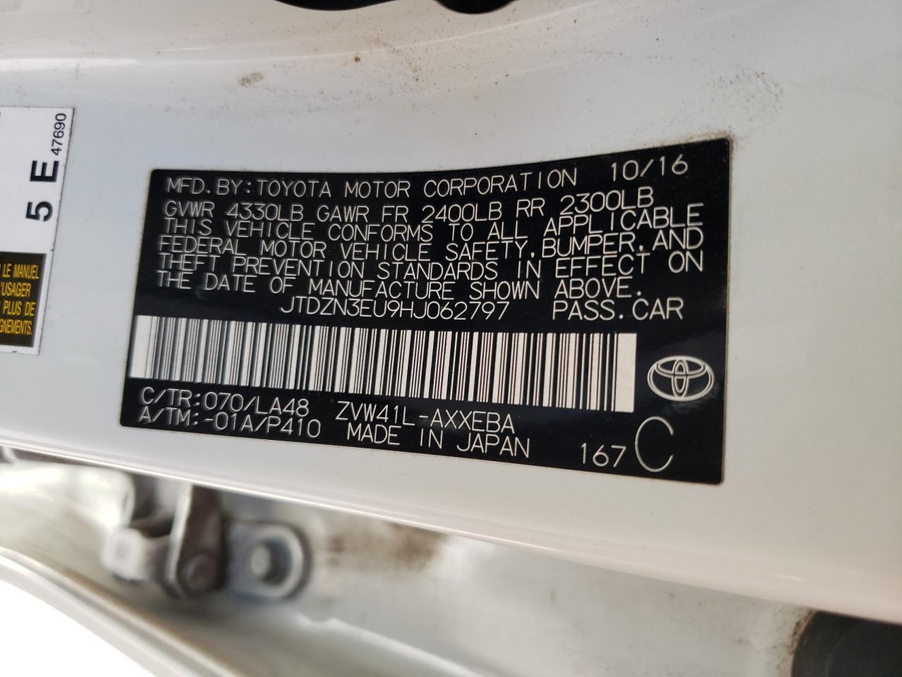 Photo 11 from auction – 2017 TOYOTA PRIUS with VIN JTDZN3EU9HJ062797