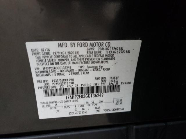Photo 10 from auction – 2016 FORD TAURUS SEL with VIN 1FAHP2E83GG136249