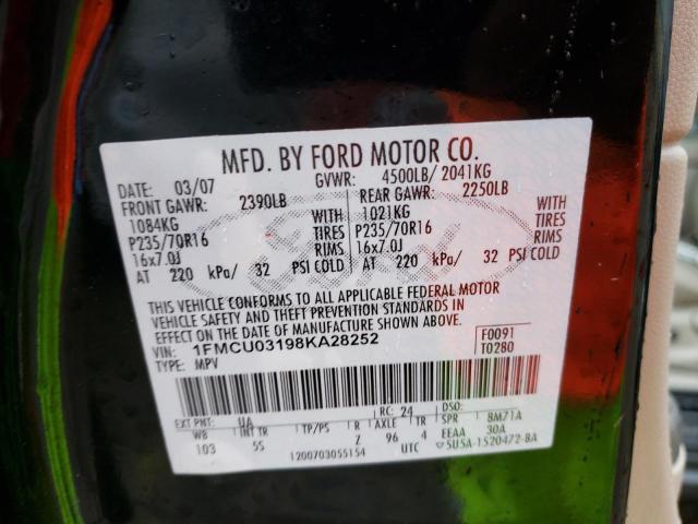 Photo 10 from auction – 2008 FORD ESCAPE XLT with VIN 1FMCU03198KA28252