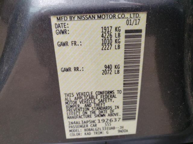 Photo 10 from auction – 2017 NISSAN ALTIMA 2.5 with VIN 1N4AL3AP5HC192637