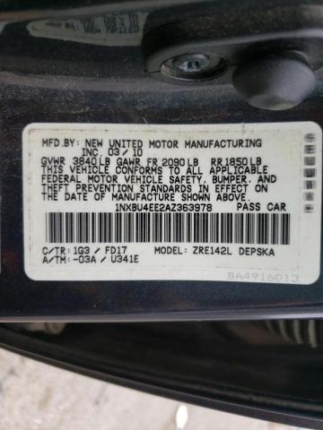 Photo 10 from auction – 2010 TOYOTA COROLLA BA with VIN 1NXBU4EE2AZ363978