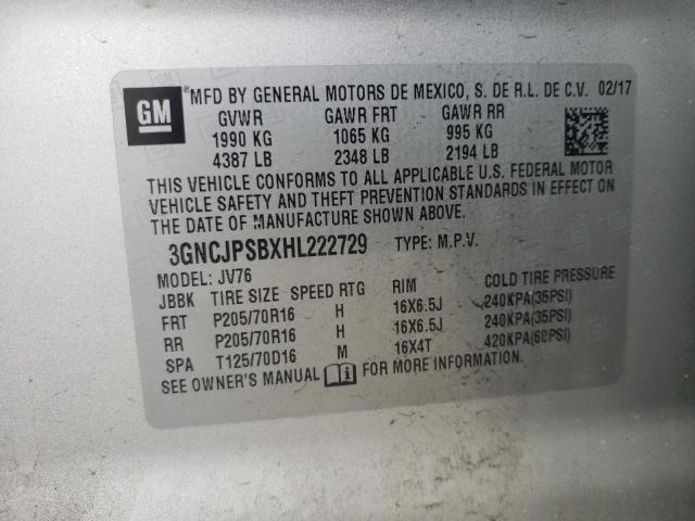 Photo 10 from auction – 2017 CHEVROLET TRAX 1LT with VIN 3GNCJPSBXHL222729