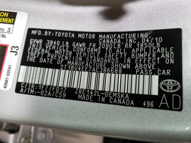 Photo 10 from auction – 2010 TOYOTA COROLLA BA with VIN 2T1BU4EE7AC386688