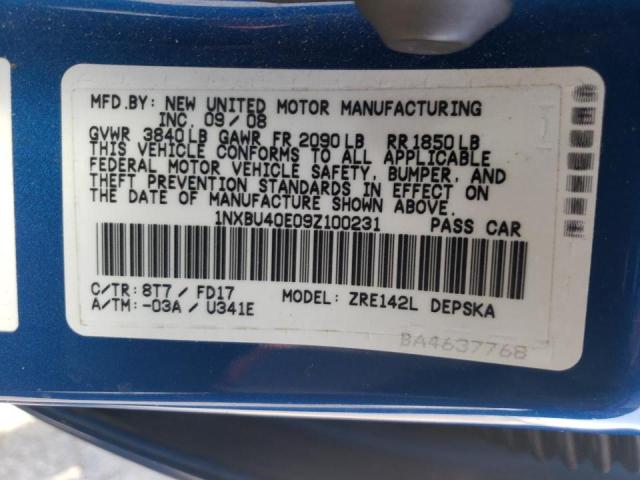 Photo 10 from auction – 2009 TOYOTA COROLLA BA with VIN 1NXBU40E09Z100231