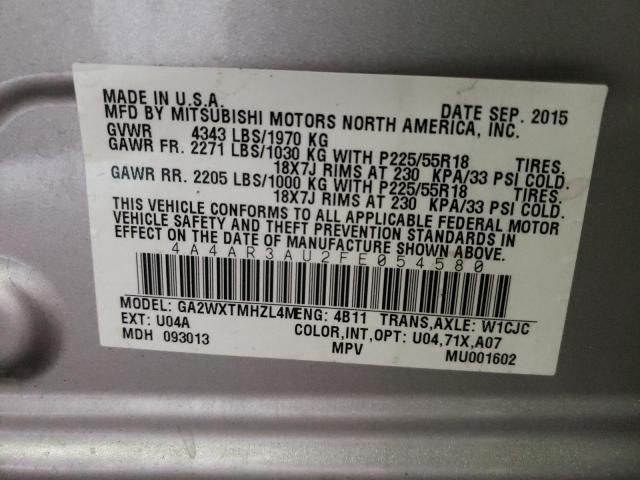 Photo 10 from auction – 2015 MITSUBISHI OUTLANDER with VIN 4A4AR3AU2FE054580