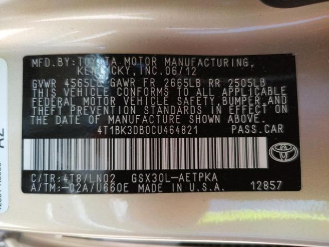 Photo 10 from auction – 2012 TOYOTA AVALON BAS with VIN 4T1BK3DB0CU464821